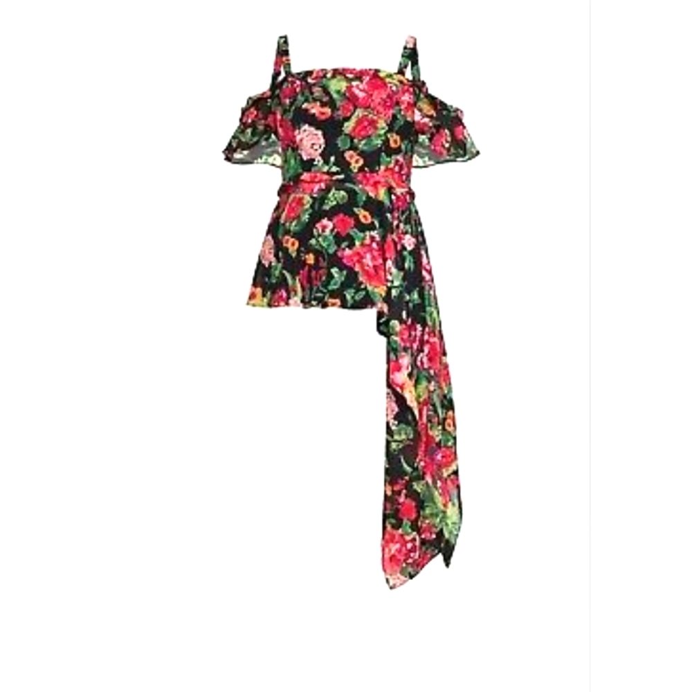 Floral top bcbgmaxazria, asymmeteric off shoulder, small, good condition